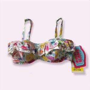 COCO rave bikini top underwire padded molded cup bra size floral ruffles 34C
